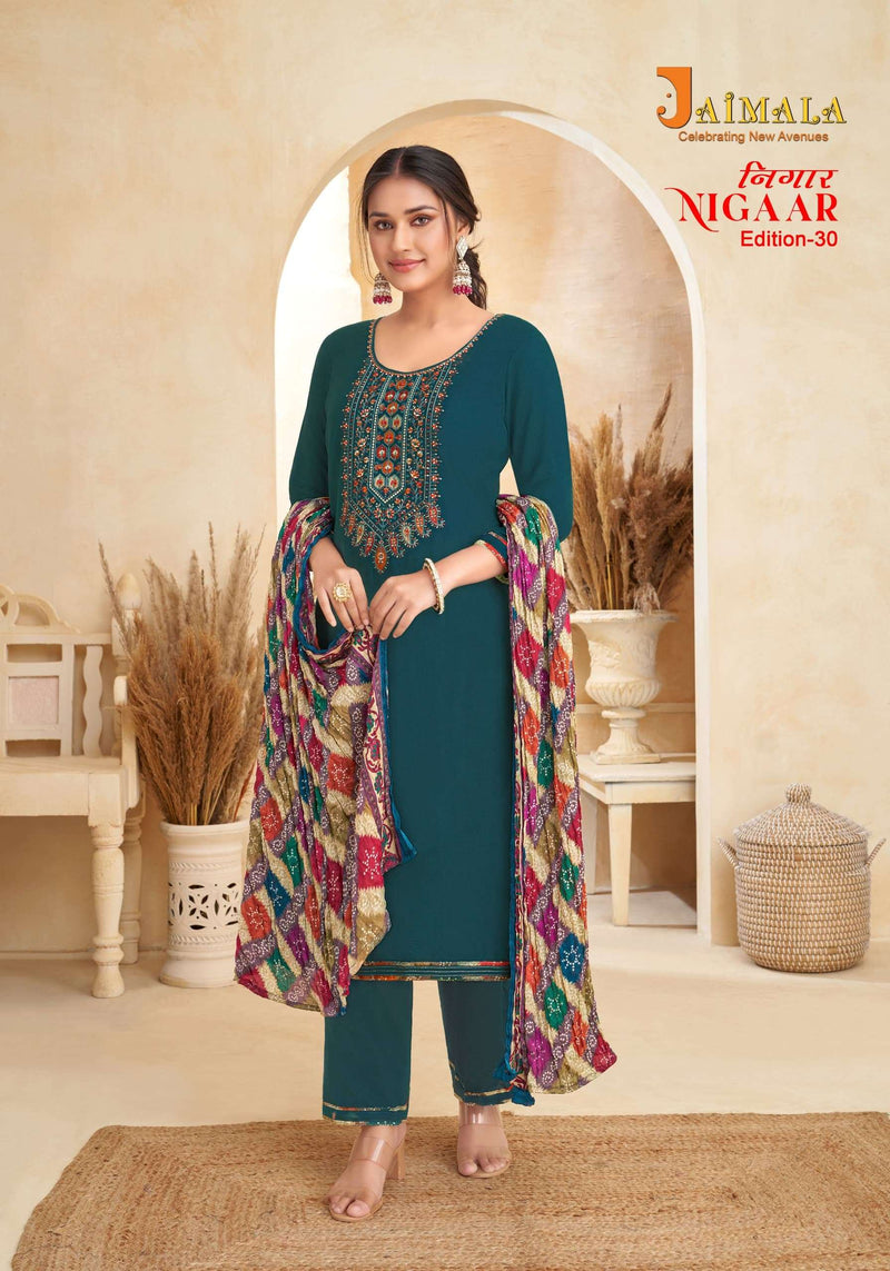 Alok Suits Nigaar Vol 30 Rayon Slub With Embroidery Unstitched Salwar Suit