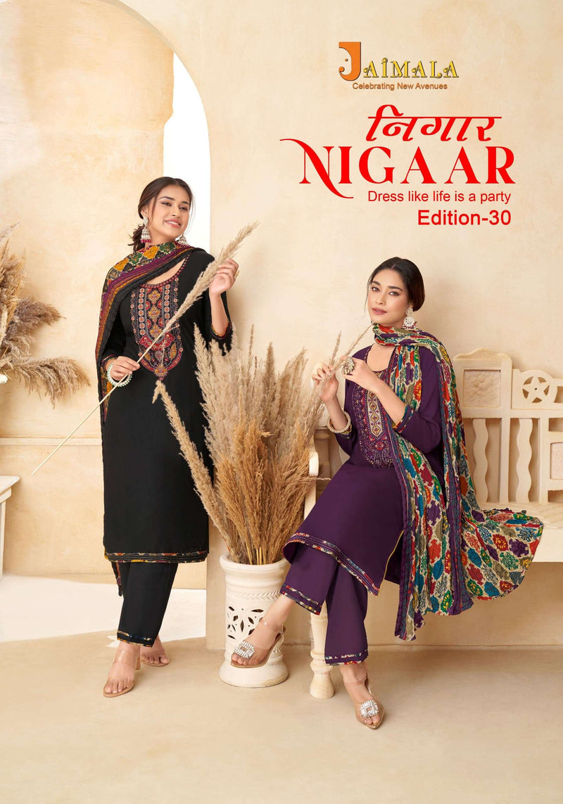 Alok Suits Nigaar Vol 30 Rayon Slub With Embroidery Unstitched Salwar Suit