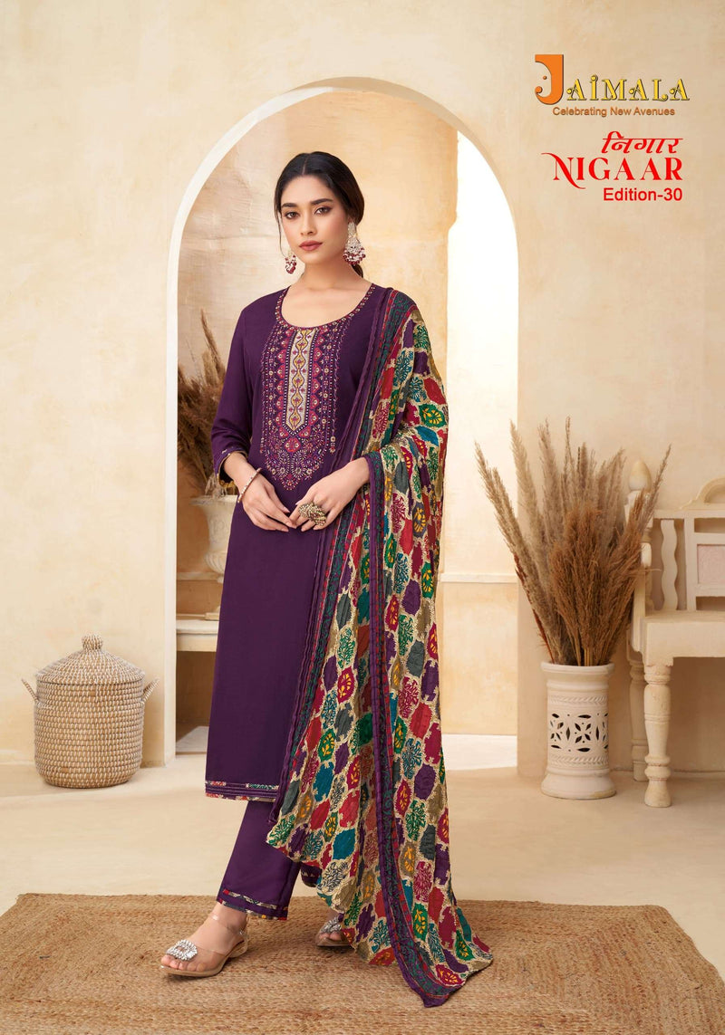 Alok Suits Nigaar Vol 30 Rayon Slub With Embroidery Unstitched Salwar Suit