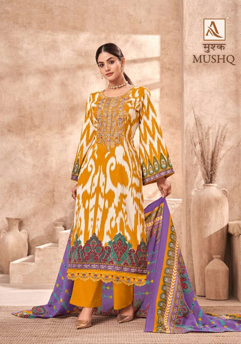 Alok Suits Mushq Cambric Cotton Pakistani Print With Fancy Embroidery Salwar Suit