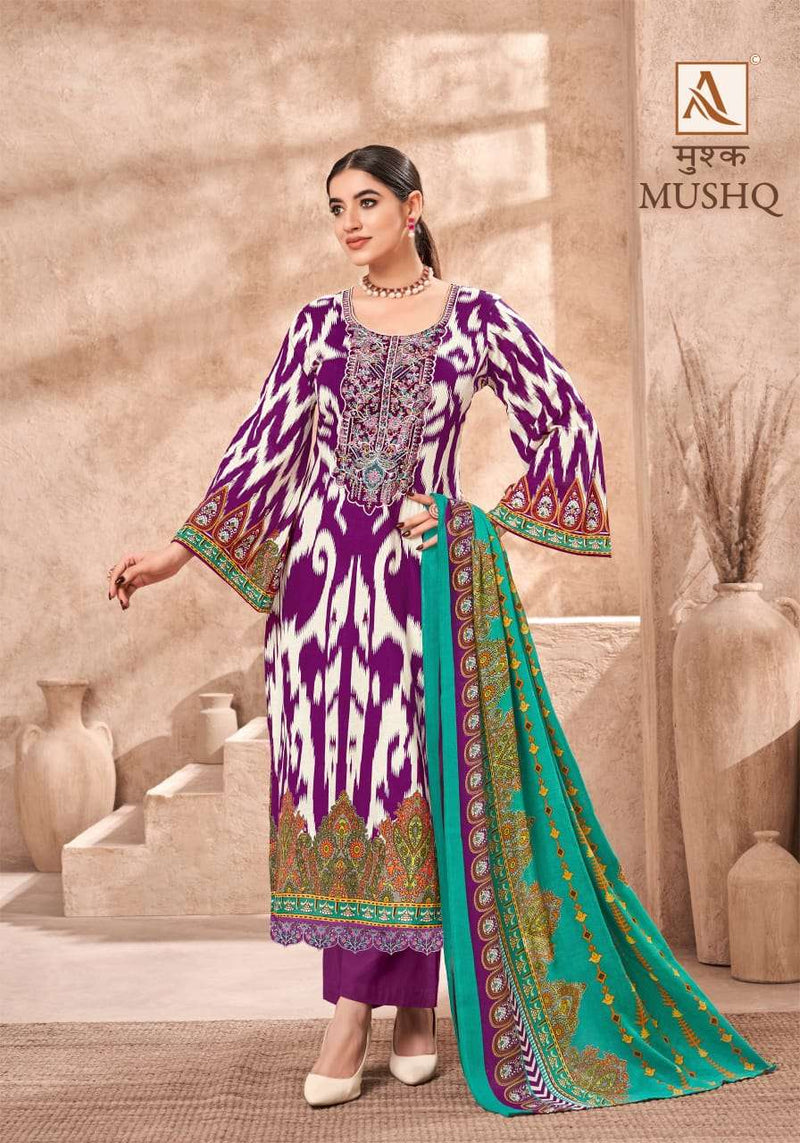 Alok Suits Mushq Cambric Cotton Pakistani Print With Fancy Embroidery Salwar Suit