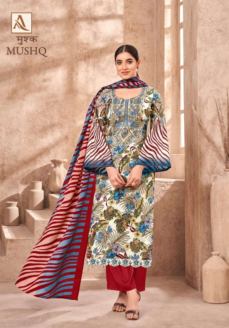 Alok Suits Mushq Cambric Cotton Pakistani Print With Fancy Embroidery Salwar Suit