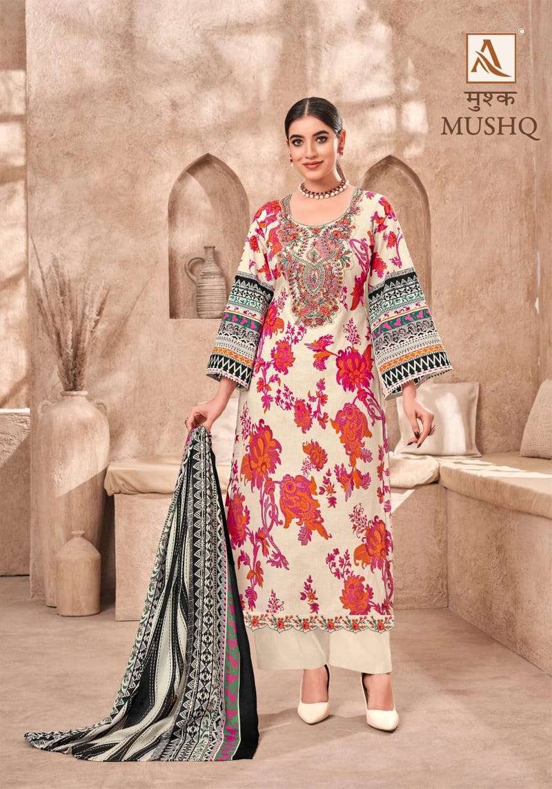 Alok Suits Mushq Cambric Cotton Pakistani Print With Fancy Embroidery Salwar Suit
