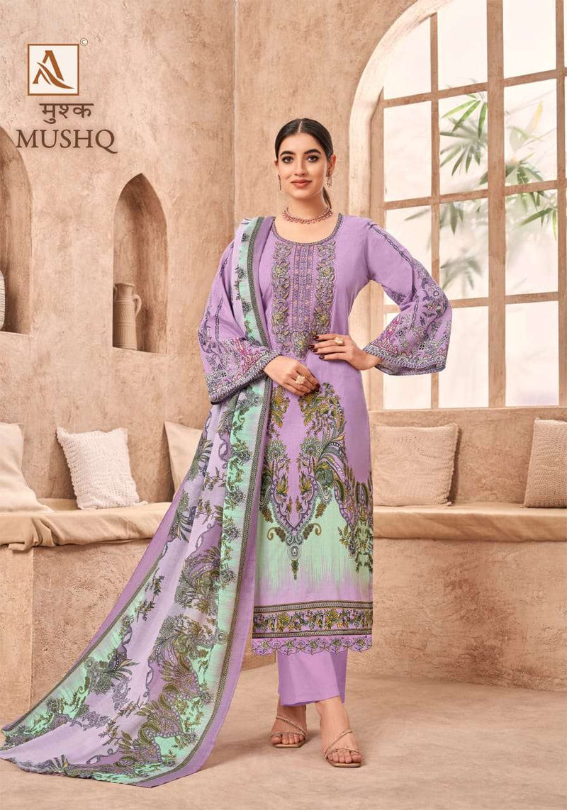Alok Suits Mushq Cambric Cotton Pakistani Print With Fancy Embroidery Salwar Suit