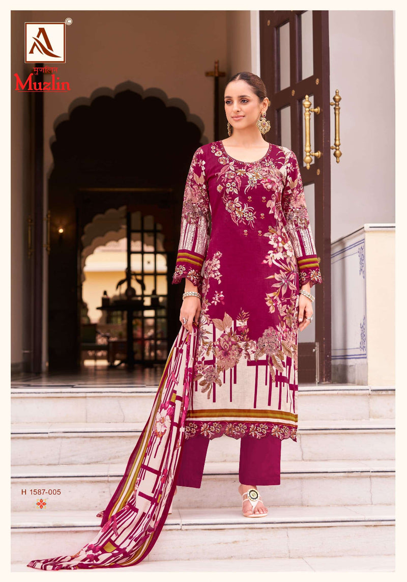 Alok Suits Muzlin Cambric Cotton Pakistani Print With Fancy Embroidery Unstitched Salwar Suit