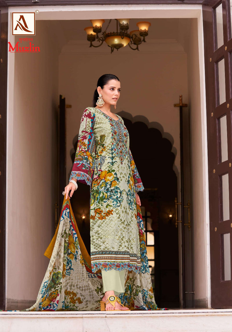 Alok Suits Muzlin Cambric Cotton Pakistani Print With Fancy Embroidery Unstitched Salwar Suit