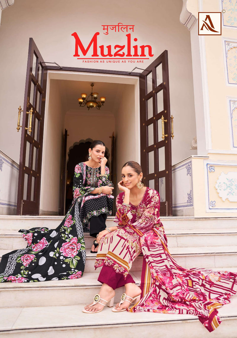 Alok Suits Muzlin Cambric Cotton Pakistani Print With Fancy Embroidery Unstitched Salwar Suit