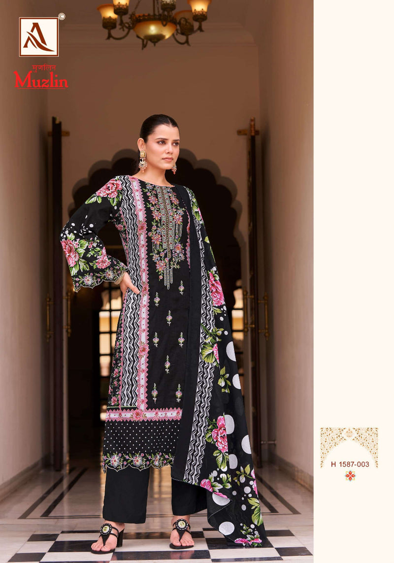 Alok Suits Muzlin Cambric Cotton Pakistani Print With Fancy Embroidery Unstitched Salwar Suit