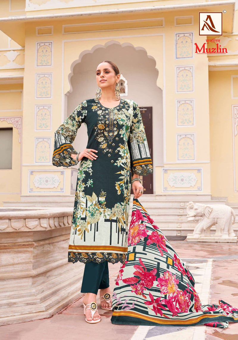 Alok Suits Muzlin Cambric Cotton Pakistani Print With Fancy Embroidery Unstitched Salwar Suit