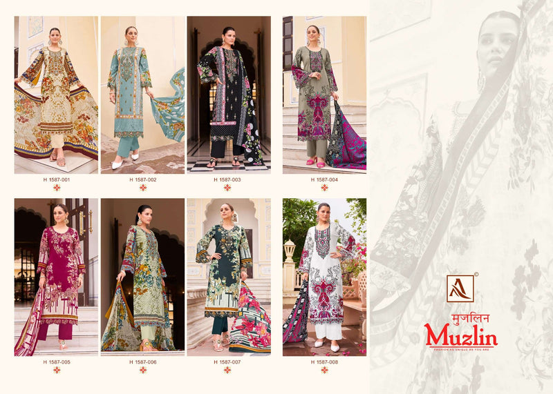 Alok Suits Muzlin Cambric Cotton Pakistani Print With Fancy Embroidery Unstitched Salwar Suit