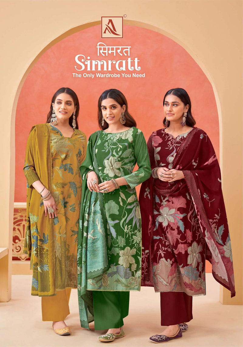 Alok Suits Simratt Viscose Mudaal Aari Miorror Work Designer Salwar Suit