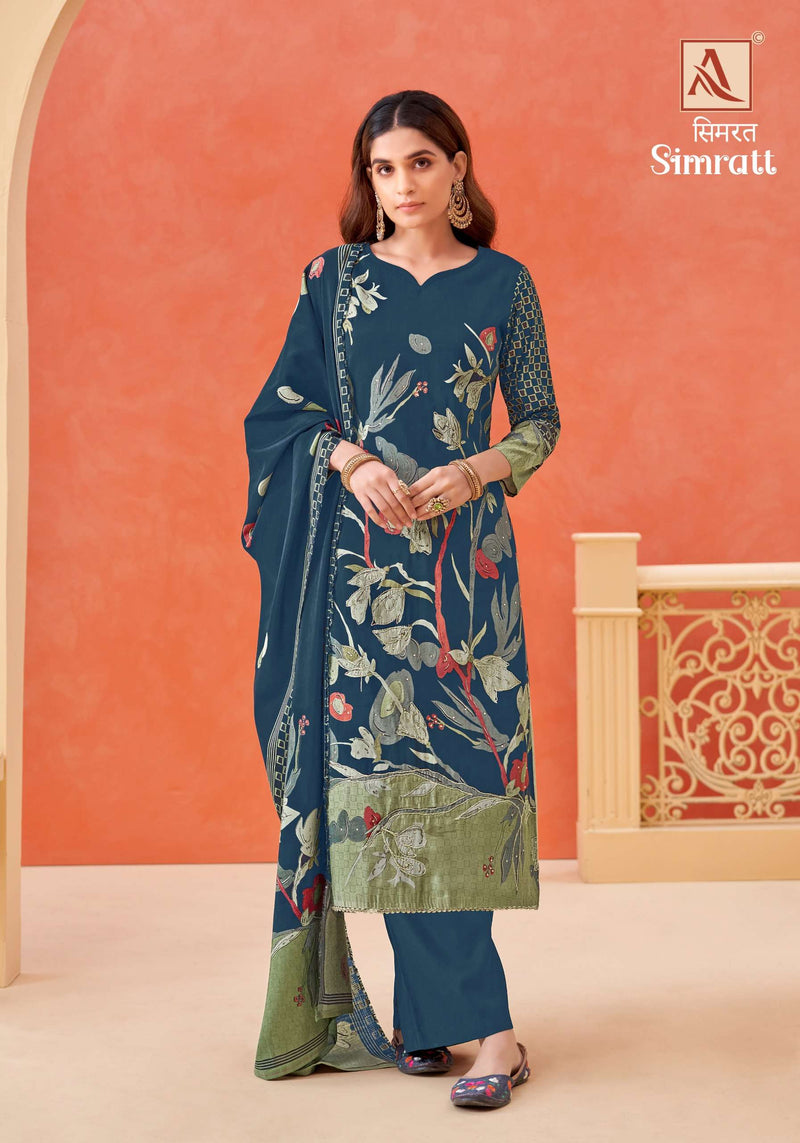 Alok Suits Simratt Viscose Mudaal Aari Miorror Work Designer Salwar Suit