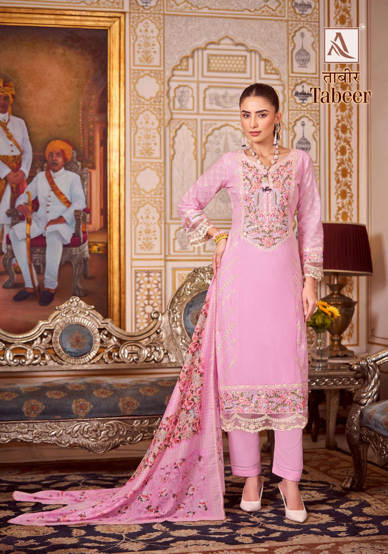 Alok Suits Tabeer Viscose Pakistani Embroidery Work With Cotton Mal Mal Digital Print Dupatta Suit