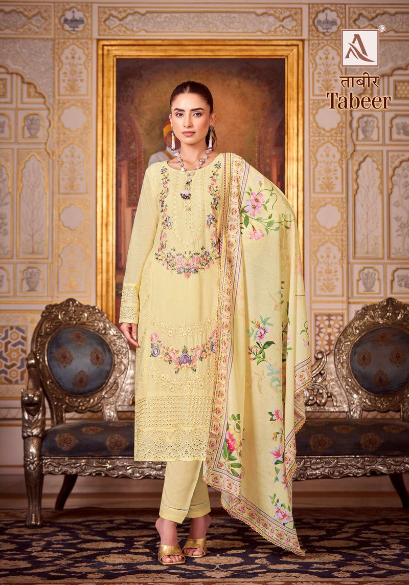 Alok Suits Tabeer Viscose Pakistani Embroidery Work With Cotton Mal Mal Digital Print Dupatta Suit