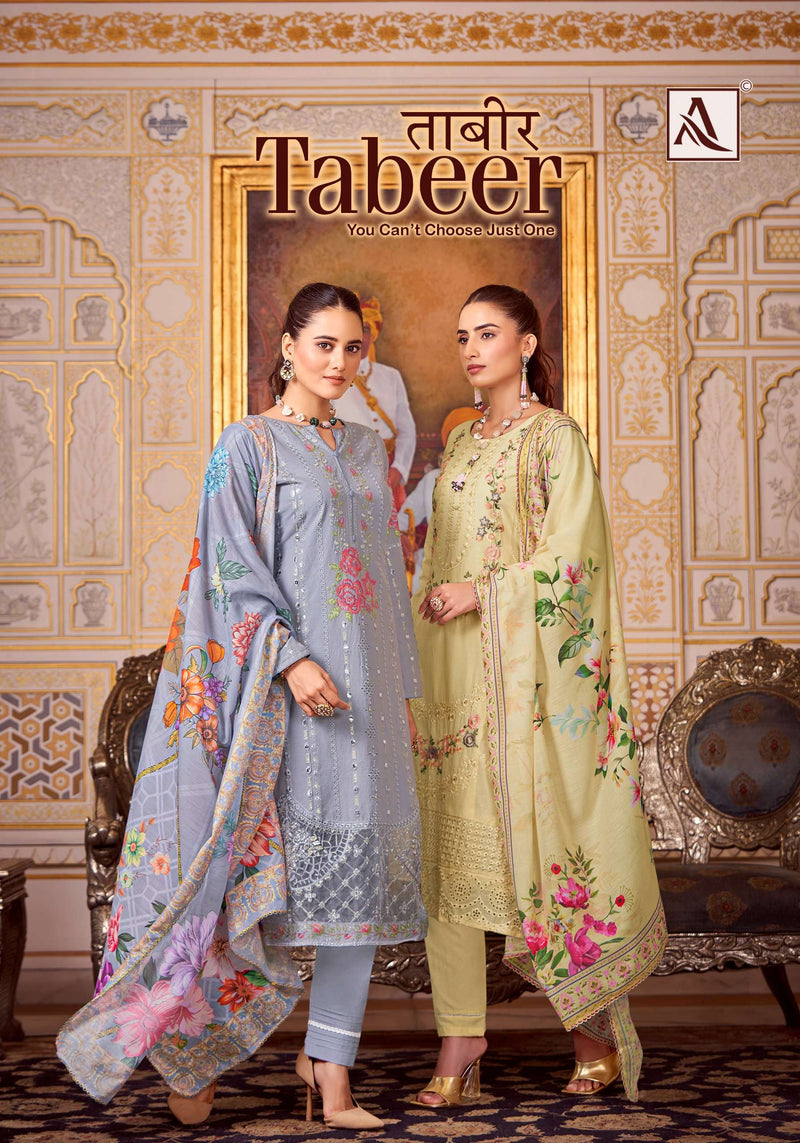 Alok Suits Tabeer Viscose Pakistani Embroidery Work With Cotton Mal Mal Digital Print Dupatta Suit