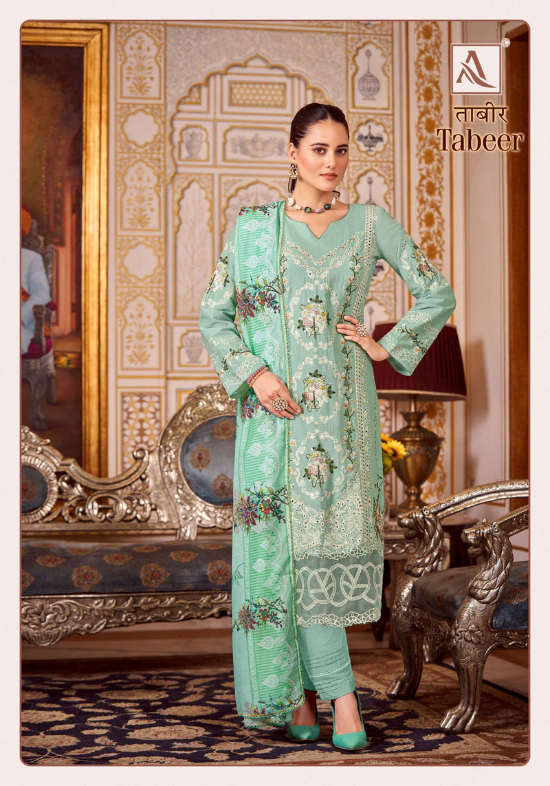 Alok Suits Tabeer Viscose Pakistani Embroidery Work With Cotton Mal Mal Digital Print Dupatta Suit