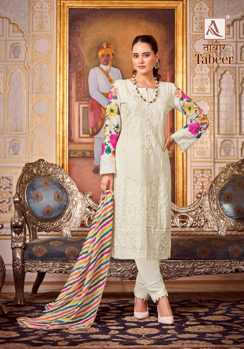Alok Suits Tabeer Viscose Pakistani Embroidery Work With Cotton Mal Mal Digital Print Dupatta Suit