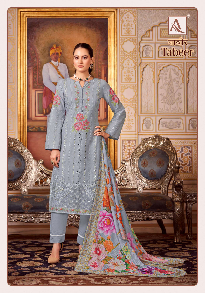 Alok Suits Tabeer Viscose Pakistani Embroidery Work With Cotton Mal Mal Digital Print Dupatta Suit