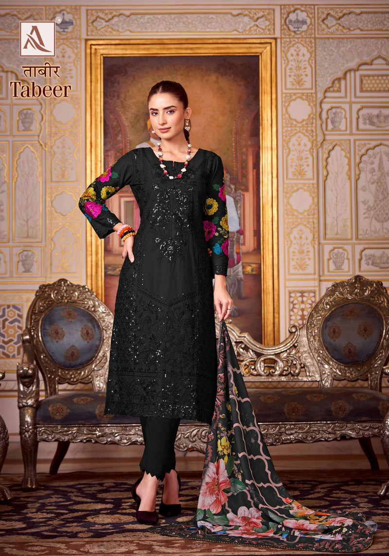 Alok Suits Tabeer Viscose Pakistani Embroidery Work With Cotton Mal Mal Digital Print Dupatta Suit