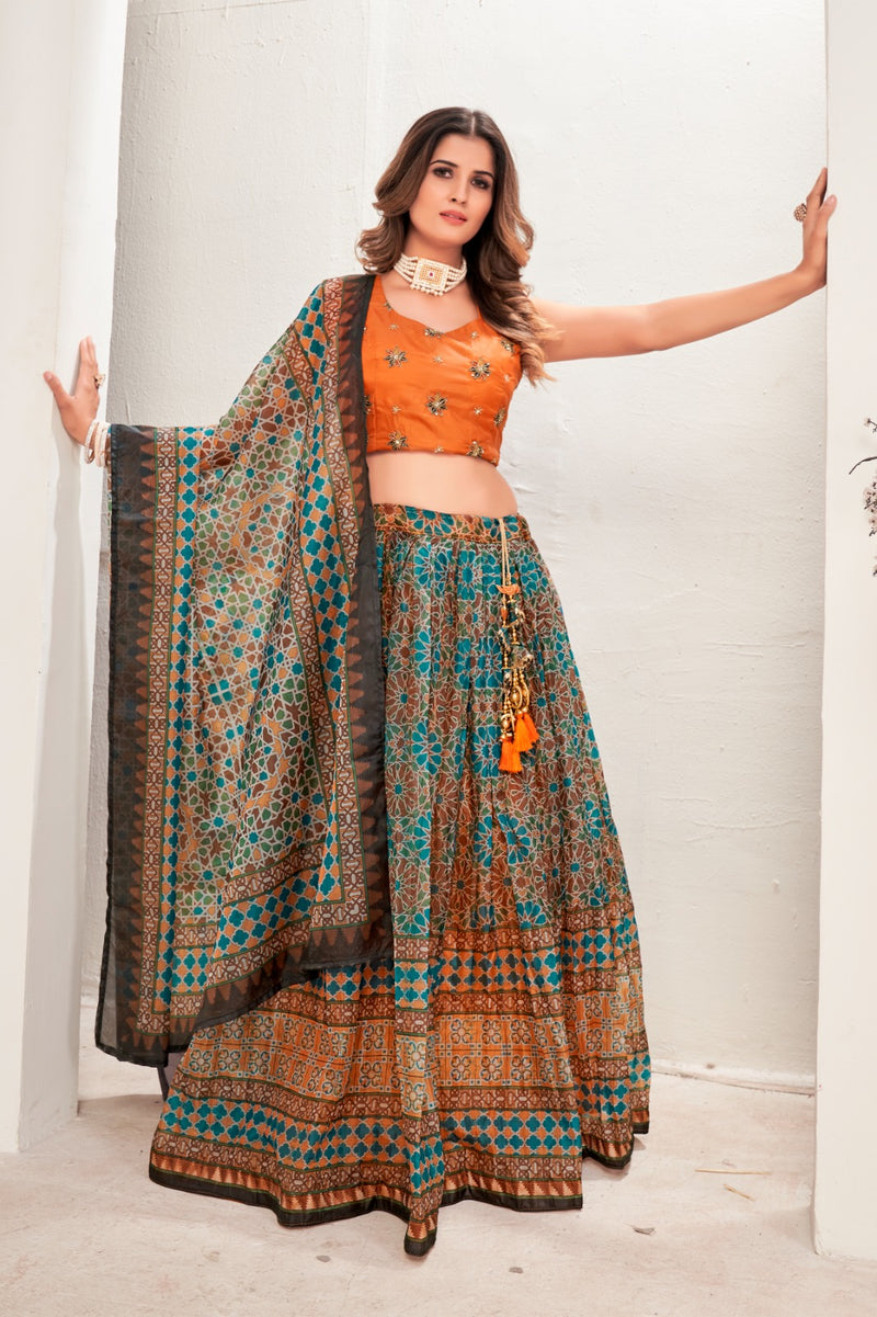 Amoha Trendz D No C 10576 Orgenza With Printed Designer Lehnga Choli