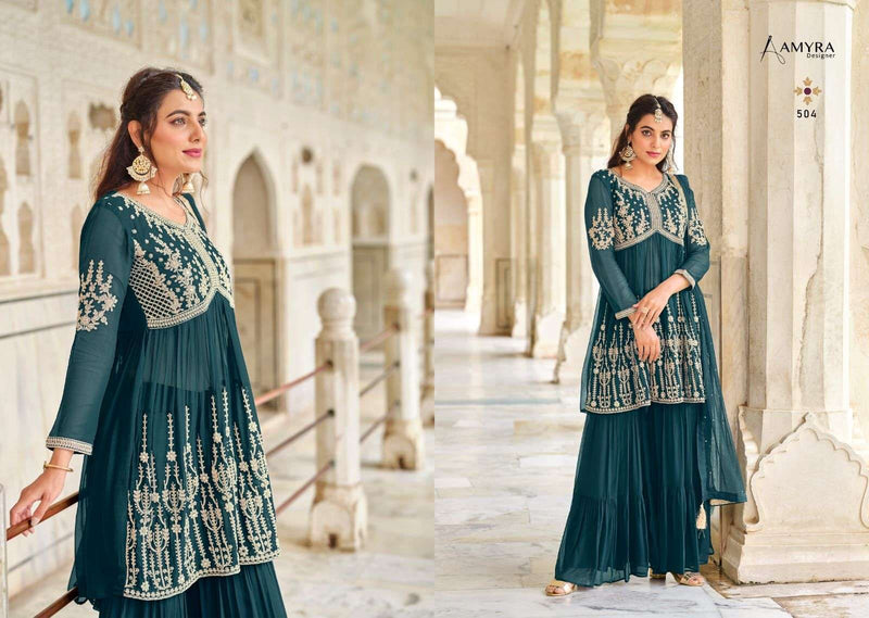 Amyra Designer Florence Georgette Designer Festival Wear Kurti With Sharara & Dupatta