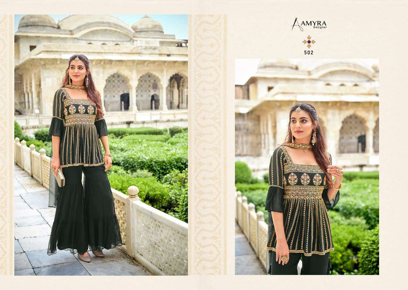 Amyra Designer Florence Georgette Designer Festival Wear Kurti With Sharara & Dupatta