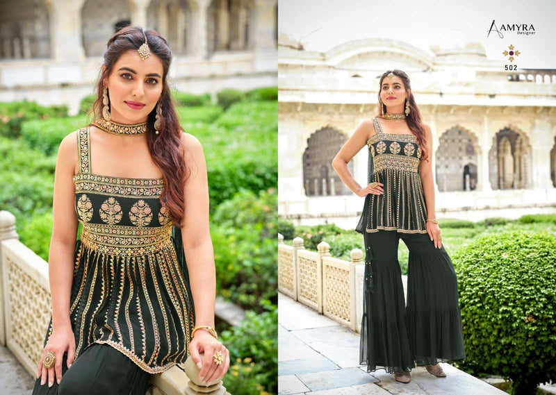 Amyra Designer Florence Georgette Designer Festival Wear Kurti With Sharara & Dupatta
