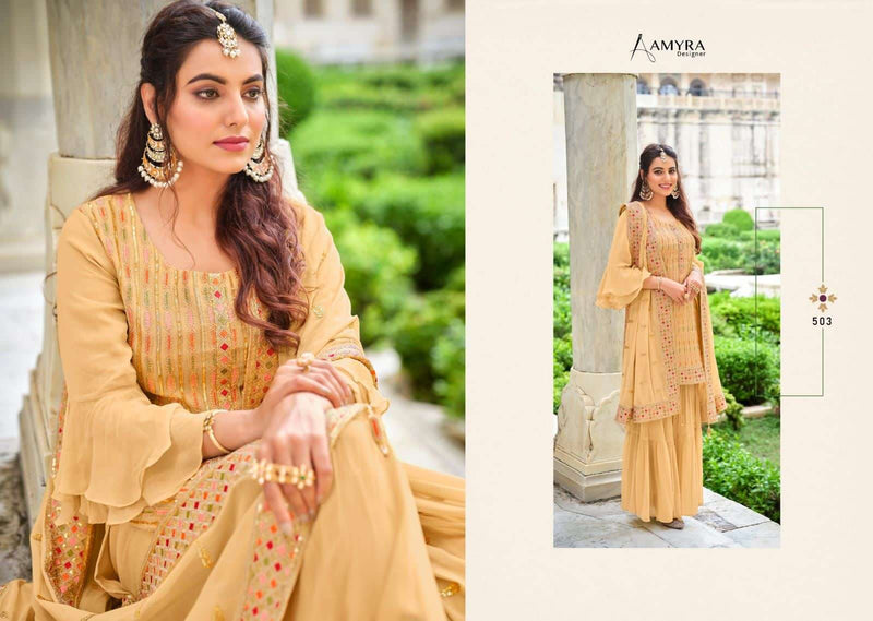 Amyra Designer Florence Georgette Designer Festival Wear Kurti With Sharara & Dupatta