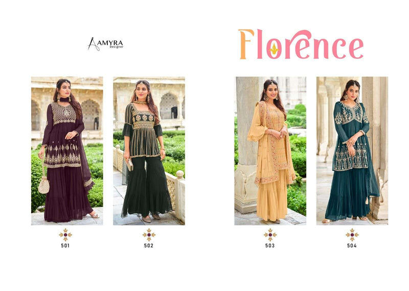 Amyra Designer Florence Georgette Designer Festival Wear Kurti With Sharara & Dupatta