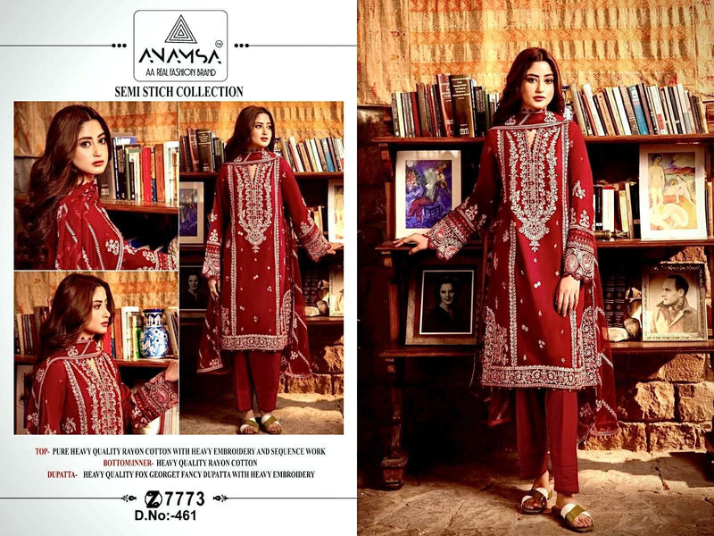Anamsa 461 Rayon Cotton Heavy Embroidered Fancy Salwar Suit