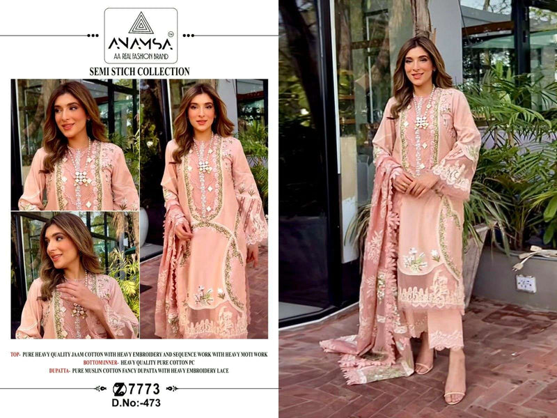 Anamsa 473 Jaam Cotton Heavy Embroidered Sequence Work Suit