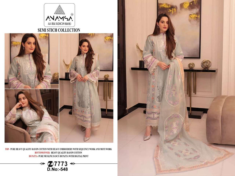 Anamsa 548 Rayon Cotton Heavy Embroidered Fancy Suit