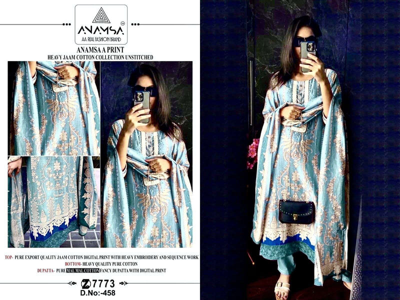 Anamsa A Print Design No 458 Jam Cotton Embroidered Patch Work Salwar Suit