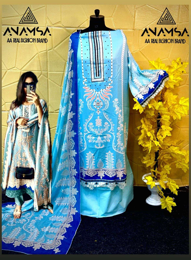 Anamsa A Print Design No 458 Jam Cotton Embroidered Patch Work Salwar Suit
