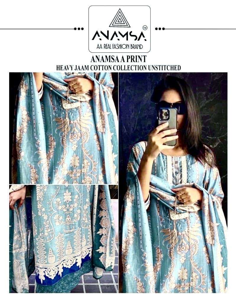 Anamsa A Print Design No 458 Jam Cotton Embroidered Patch Work Salwar Suit
