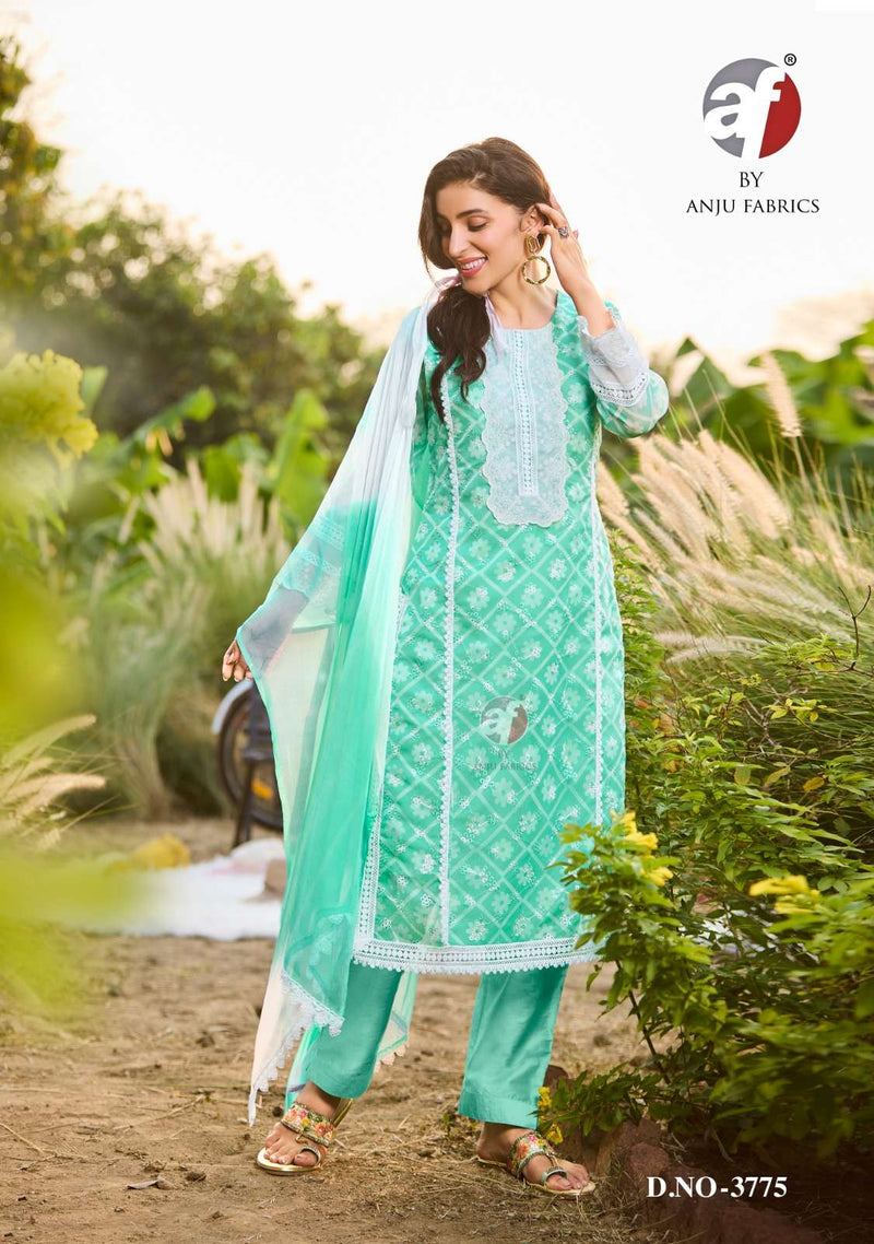 Anju Fabrics Affair Vol 2 Organza Shiffli With Digital Print Designer Kurti Pant Dupatta Set