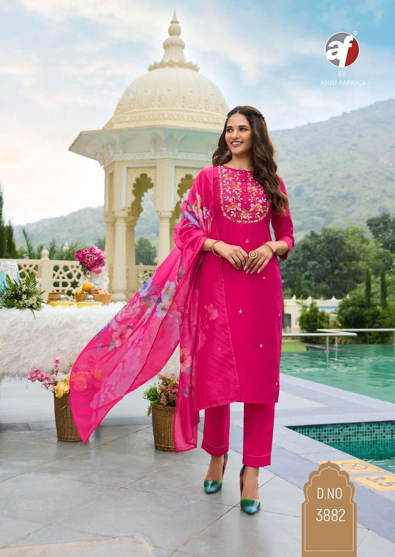 Anju Fabrics Desi Dhaga Viscose Pure Hand Work Festiv Wear Kurti Pant Organza Dupatta Set