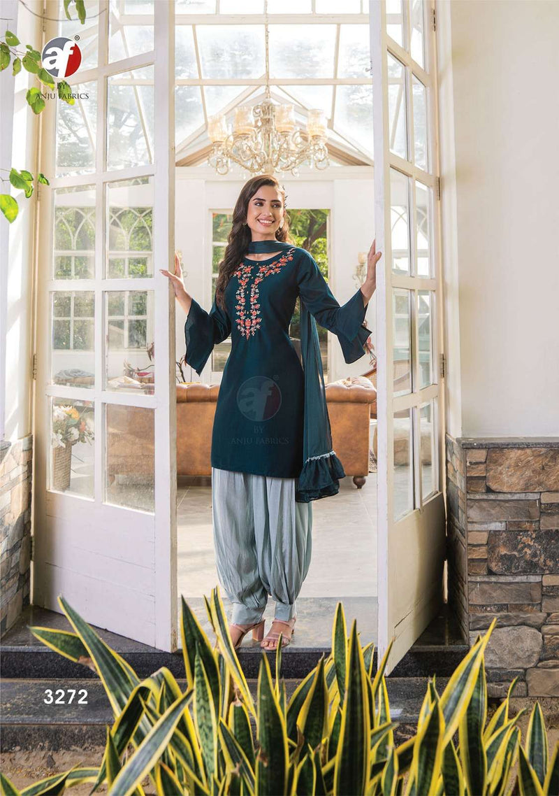 Anju Fabrics Mannat Vol 4 Silk Embroidery Kurti Afghani Pant Dupatta Set