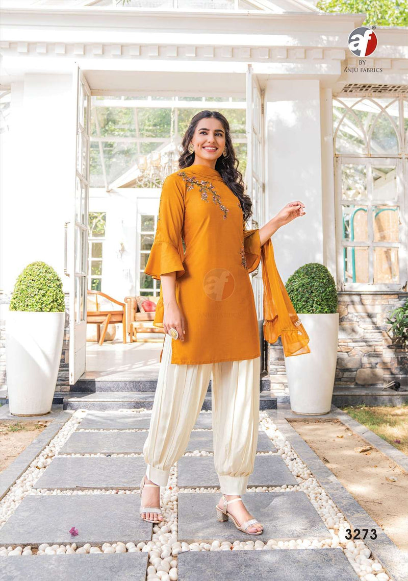 Anju Fabrics Mannat Vol 4 Silk Embroidery Kurti Afghani Pant Dupatta Set