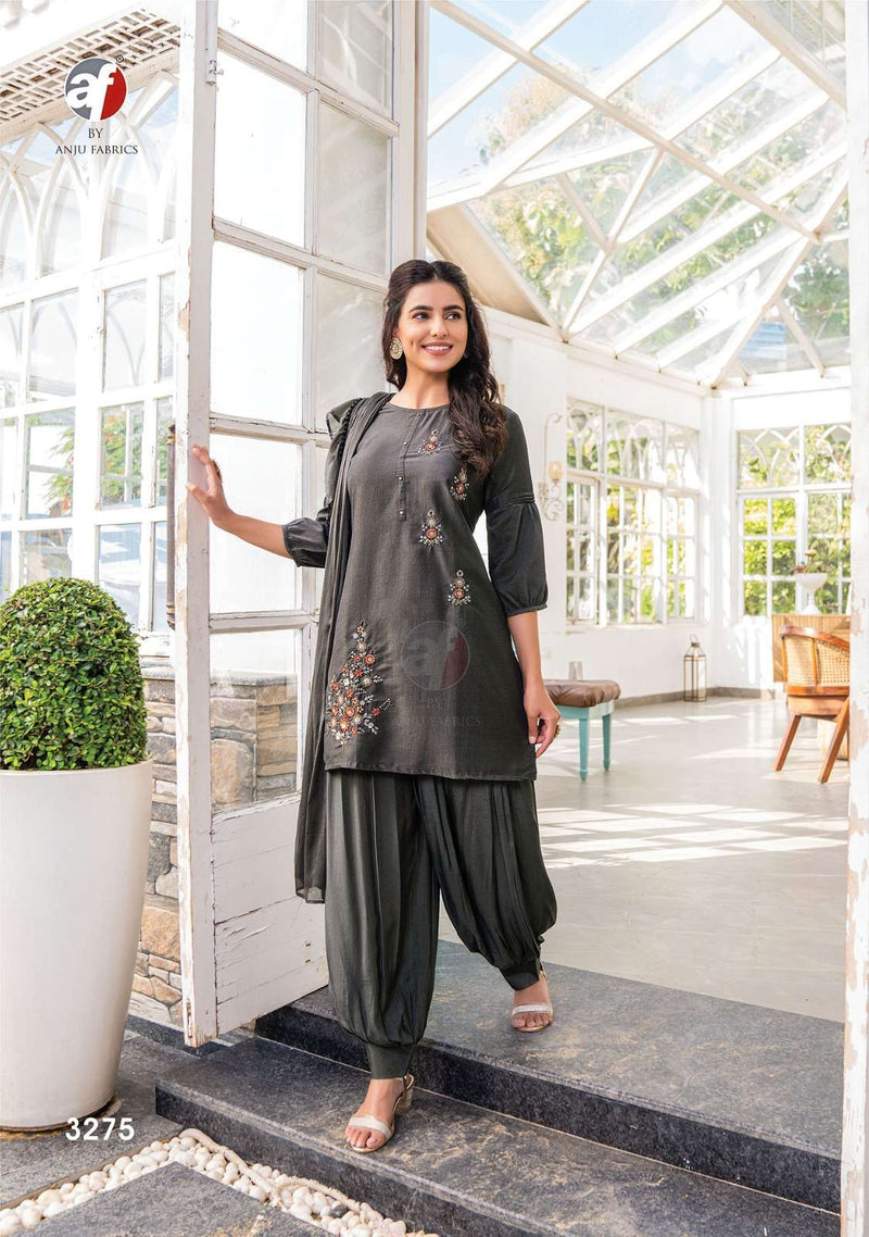 Anju Fabrics Mannat Vol 4 Silk Embroidery Kurti Afghani Pant Dupatta Set