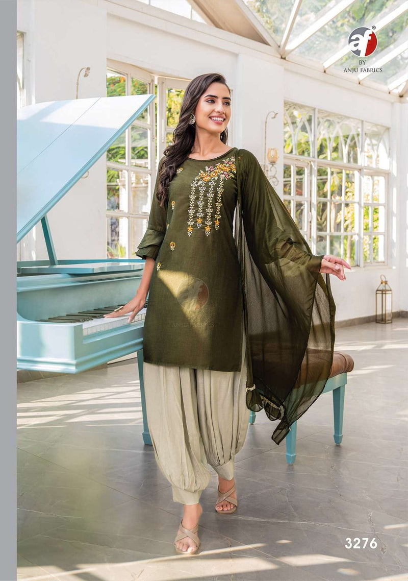Anju Fabrics Mannat Vol 4 Silk Embroidery Kurti Afghani Pant Dupatta Set