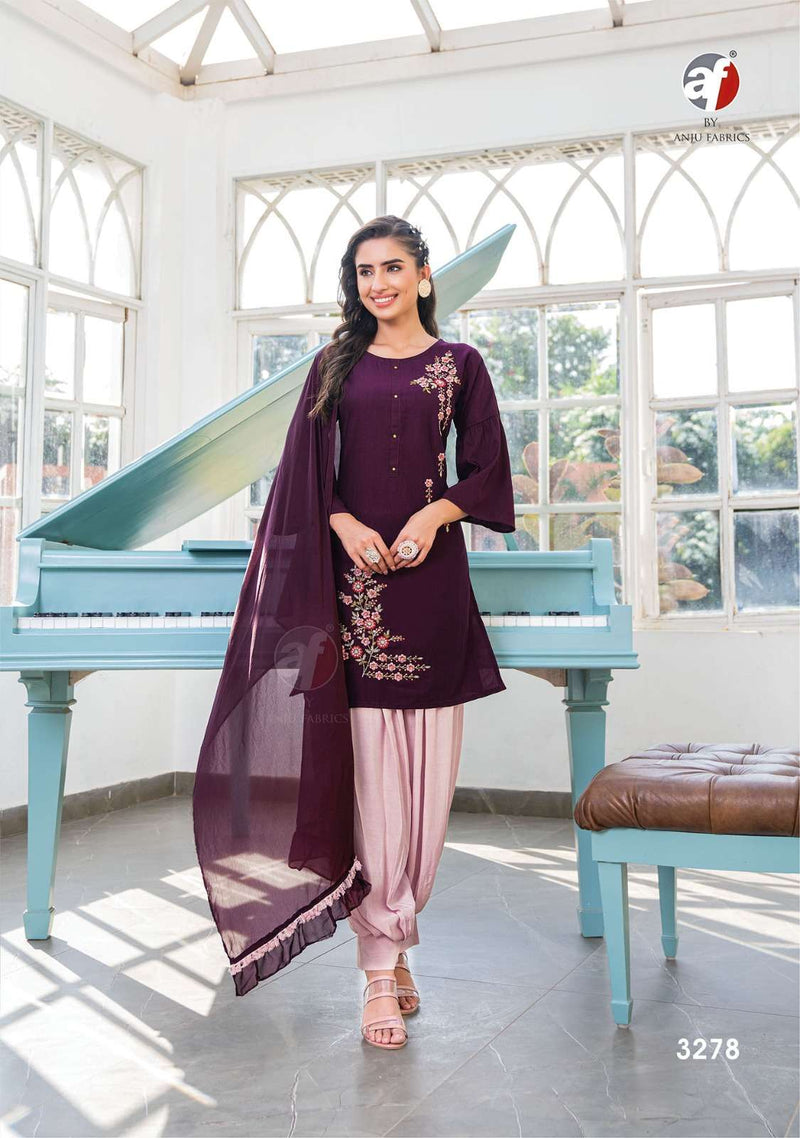 Anju Fabrics Mannat Vol 4 Silk Embroidery Kurti Afghani Pant Dupatta Set