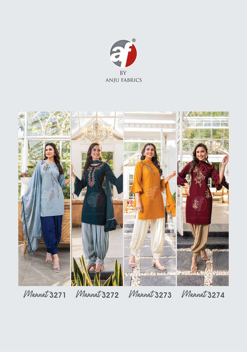 Anju Fabrics Mannat Vol 4 Silk Embroidery Kurti Afghani Pant Dupatta Set