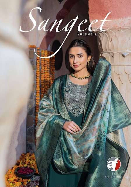 Anju Fabrics Sangeet Vol 5 Pure Viscose With Jacquard Digital Print Dupatta Heavy Designer Suit
