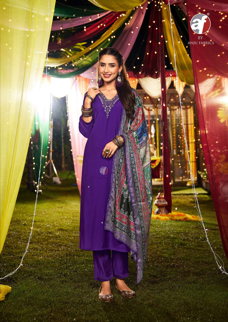Anju Fabrics Shararat Vol 8 Modal Silk Festiv Wear Kurti Pant Dupatta Set