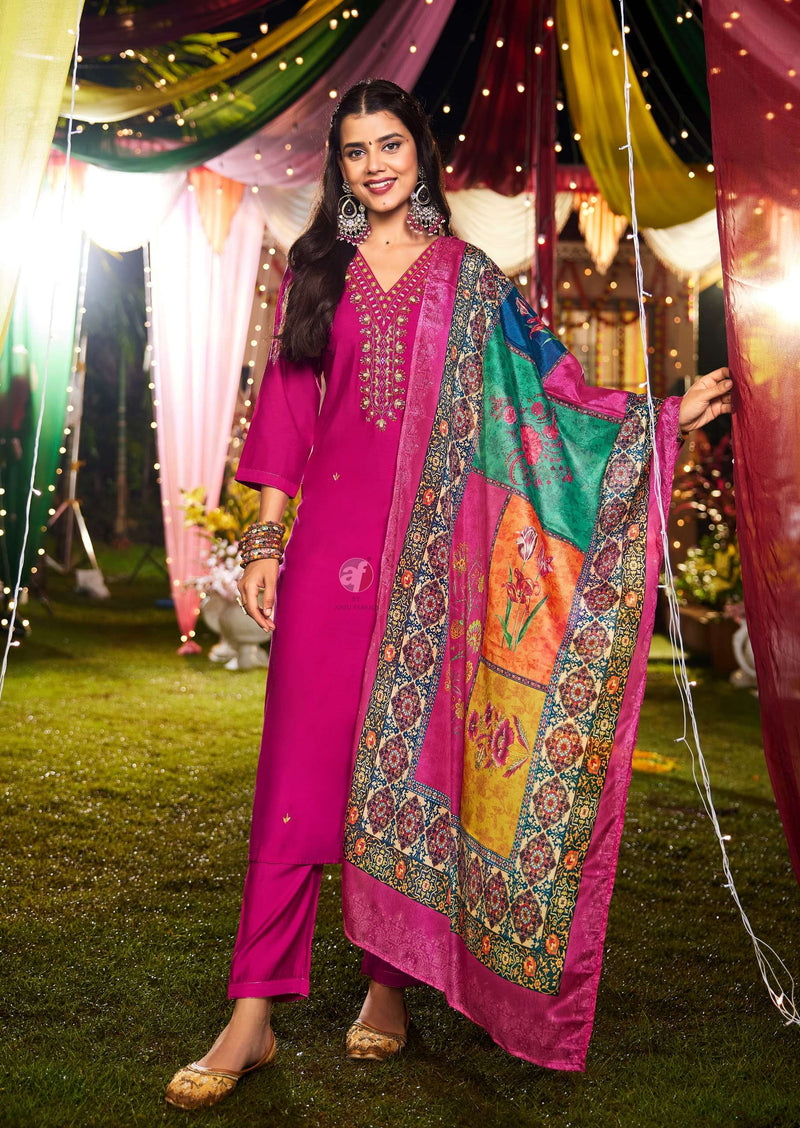 Anju Fabrics Shararat Vol 8 Modal Silk Festiv Wear Kurti Pant Dupatta Set