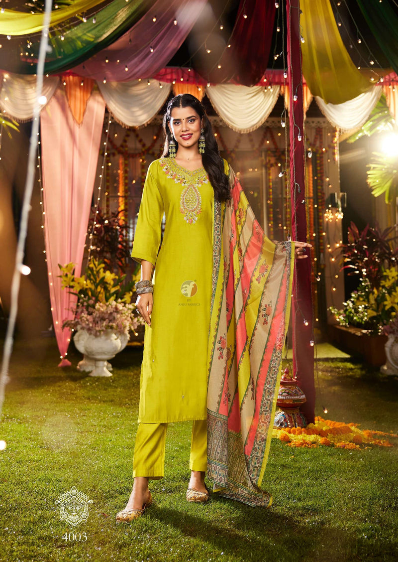 Anju Fabrics Shararat Vol 8 Modal Silk Festiv Wear Kurti Pant Dupatta Set