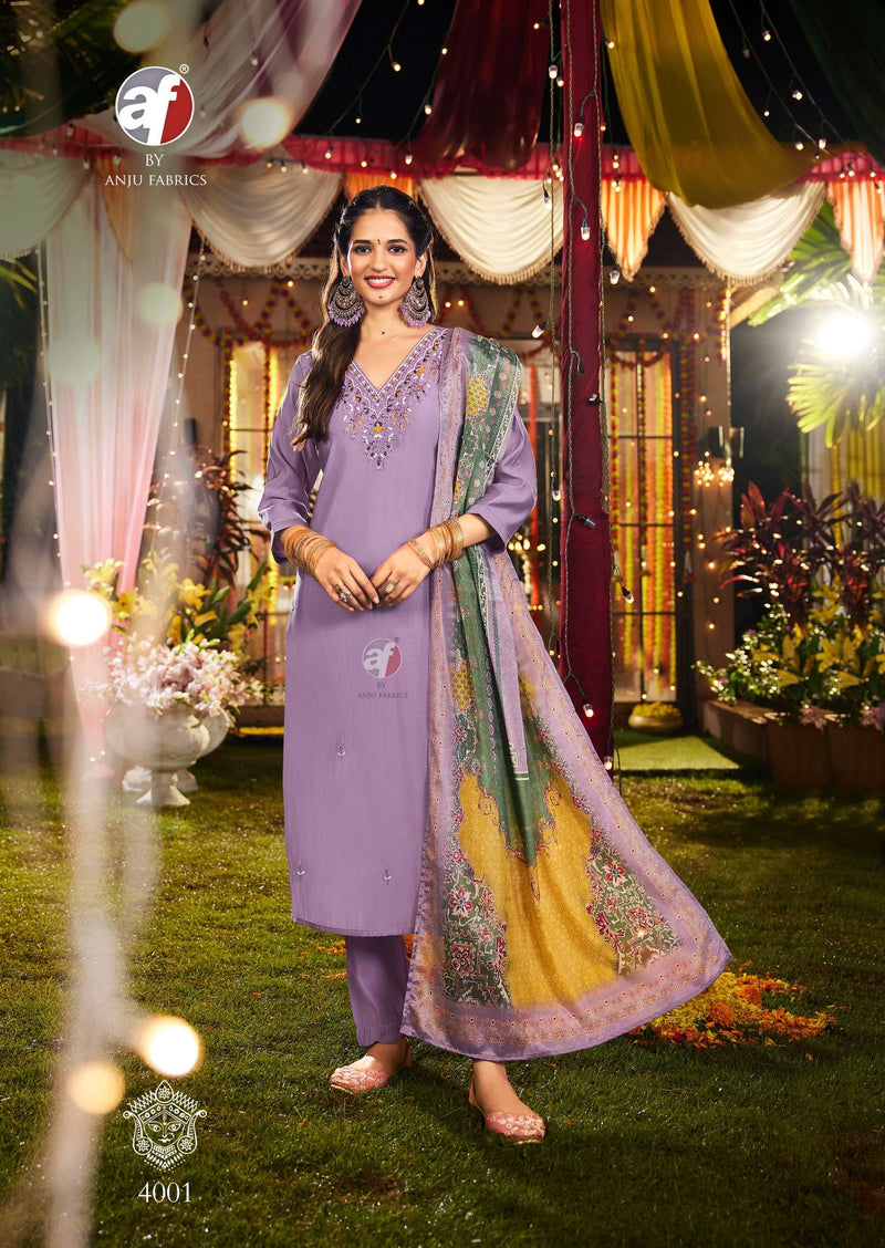 Anju Fabrics Shararat Vol 8 Modal Silk Festiv Wear Kurti Pant Dupatta Set