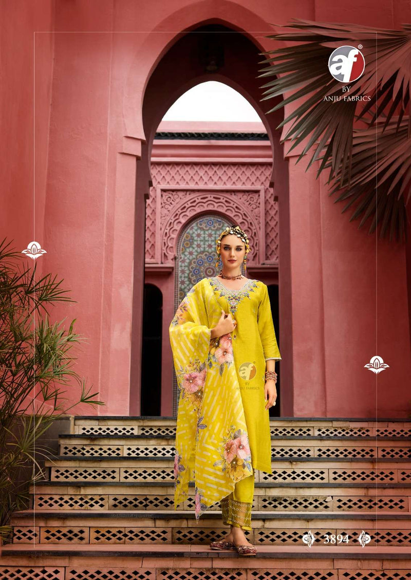 Anju Fabrics Shehnai Vol 8 Dola Silk Heavy Hand Work Designer Wedding Wear Kurti Pant Dupatta Set