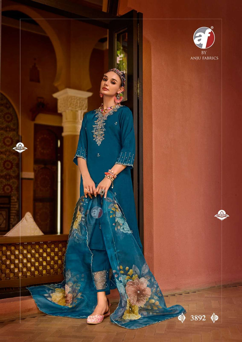 Anju Fabrics Shehnai Vol 8 Dola Silk Heavy Hand Work Designer Wedding Wear Kurti Pant Dupatta Set